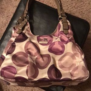 Purple and tan coach purse